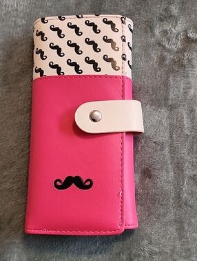 New Pink Mustache Wallet with Snap Closure